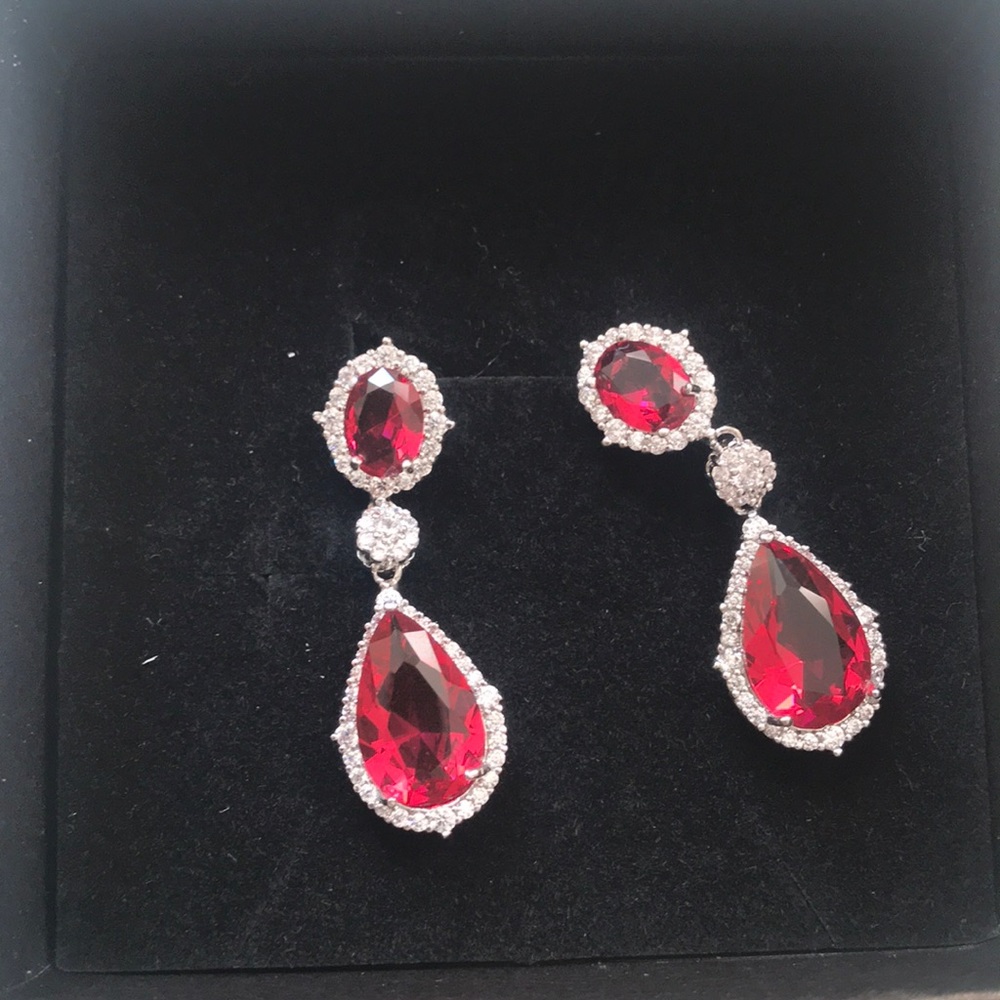 Red Crystal Silver Earrings